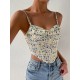 Ditsy Floral Draped Collar Curved Hem Cami Top