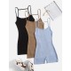 3pcs Solid Backless Cami Romper