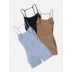 3pcs Solid Backless Cami Romper