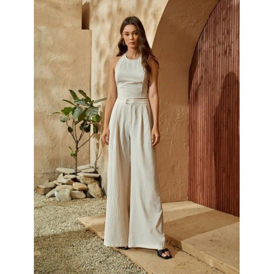 Tie Back Backless Halter Top & Wide Leg Pants