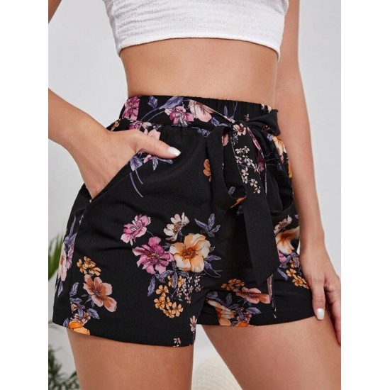 Floral Print Knot Front Shorts